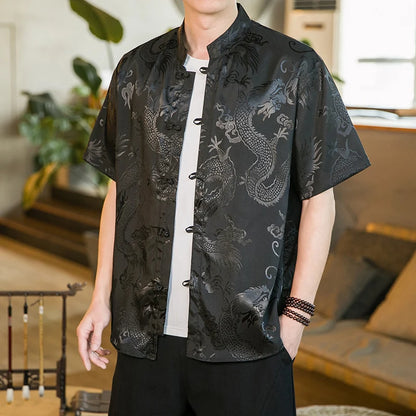 Men's Retro Mandarin Collar Short Sleeve Shirt