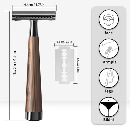 Heavy Duty Eco-Friendly Double Edge Safety Razor with 5 Swiss Stainless Steel Blades