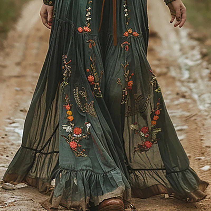Retro Floral Boho Maxi Dress