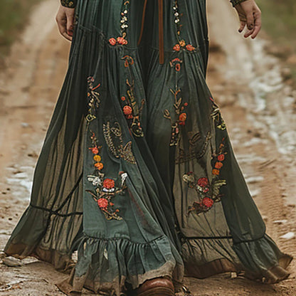 Retro Floral Boho Maxi Dress