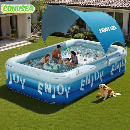 Family Inflatable Swimming Pool 3/2.6/2.1M -  Large with Canopy