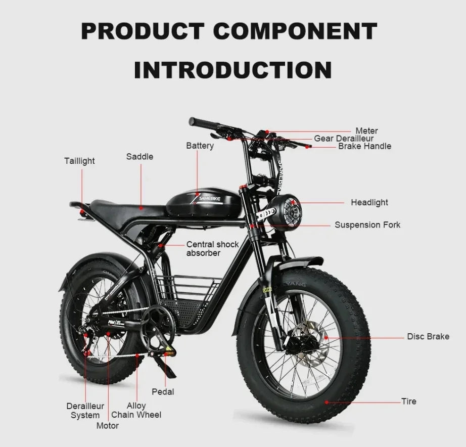 SAMEBIKE M20 2000W Hydraulic Brake, Brushless Motor 20*4" Fat Tire E-Bike - 48V32AH Dual Battery