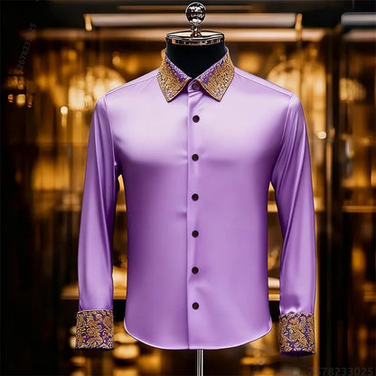 Men's Baroque Gold Pattern Slim Fit Dress Shirt - Sizes XS-6XL