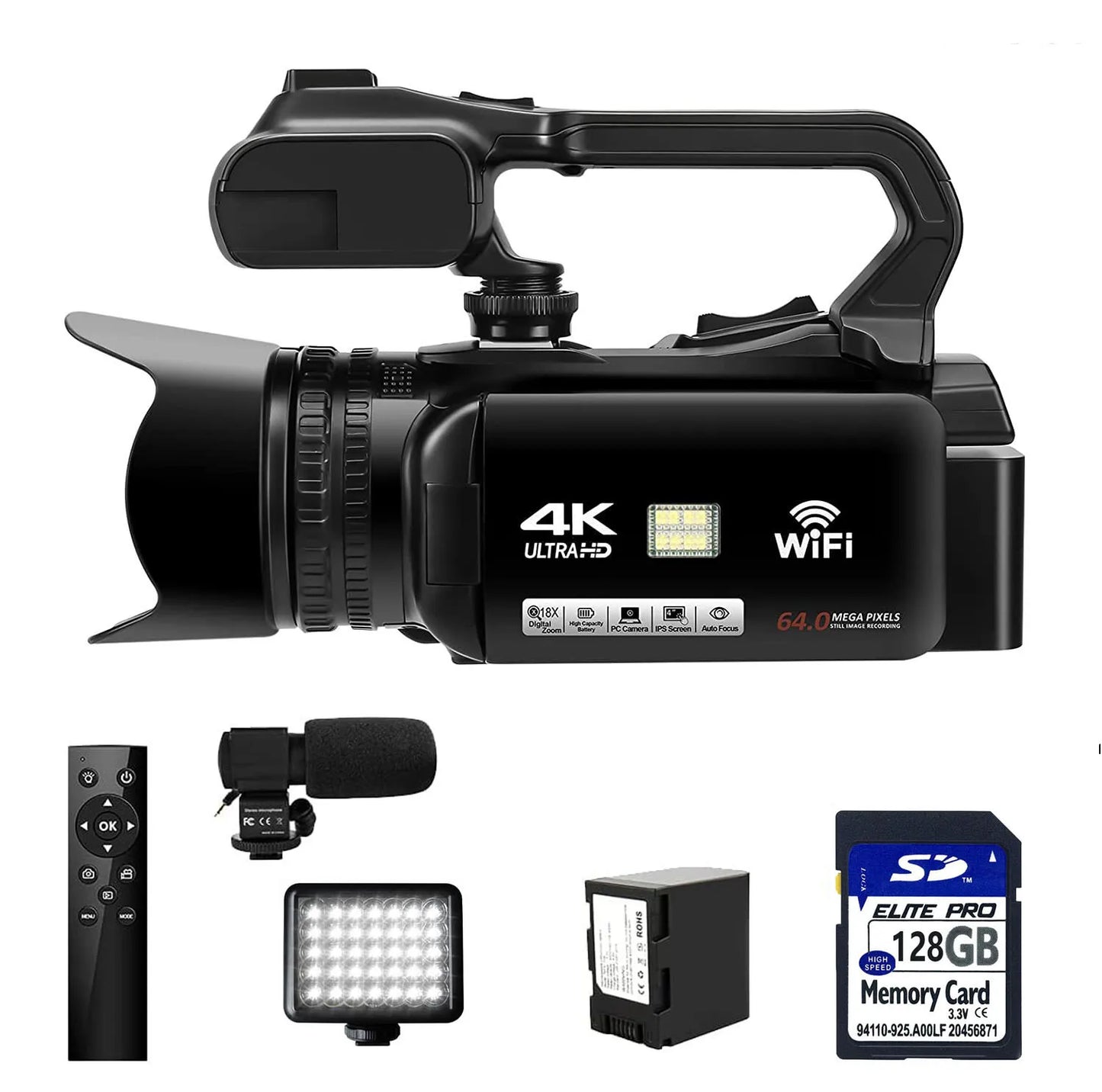 WIFI Camcorder | 4K Video Camera 64MP 60FPS HD Auto Focus, 4.0" Touch Screen 18X Zoom | Vlogging/ Live Streaming