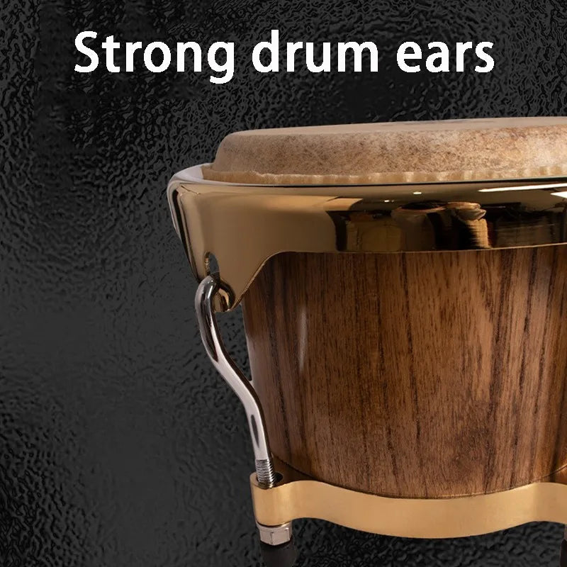 7" & 9" Professional Wooden Water Buffalo Leather African Bongo Drums - Rhythm Percussion Instrument