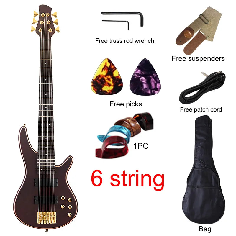 43" Solid Sapele Wood Bass Guitar - 6 Strings