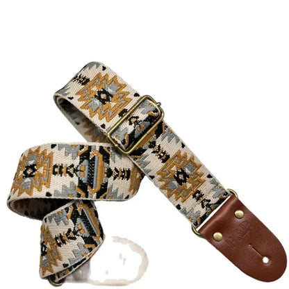 P&P Adjustable Embroidered Belt with Leather End Guitar Strap