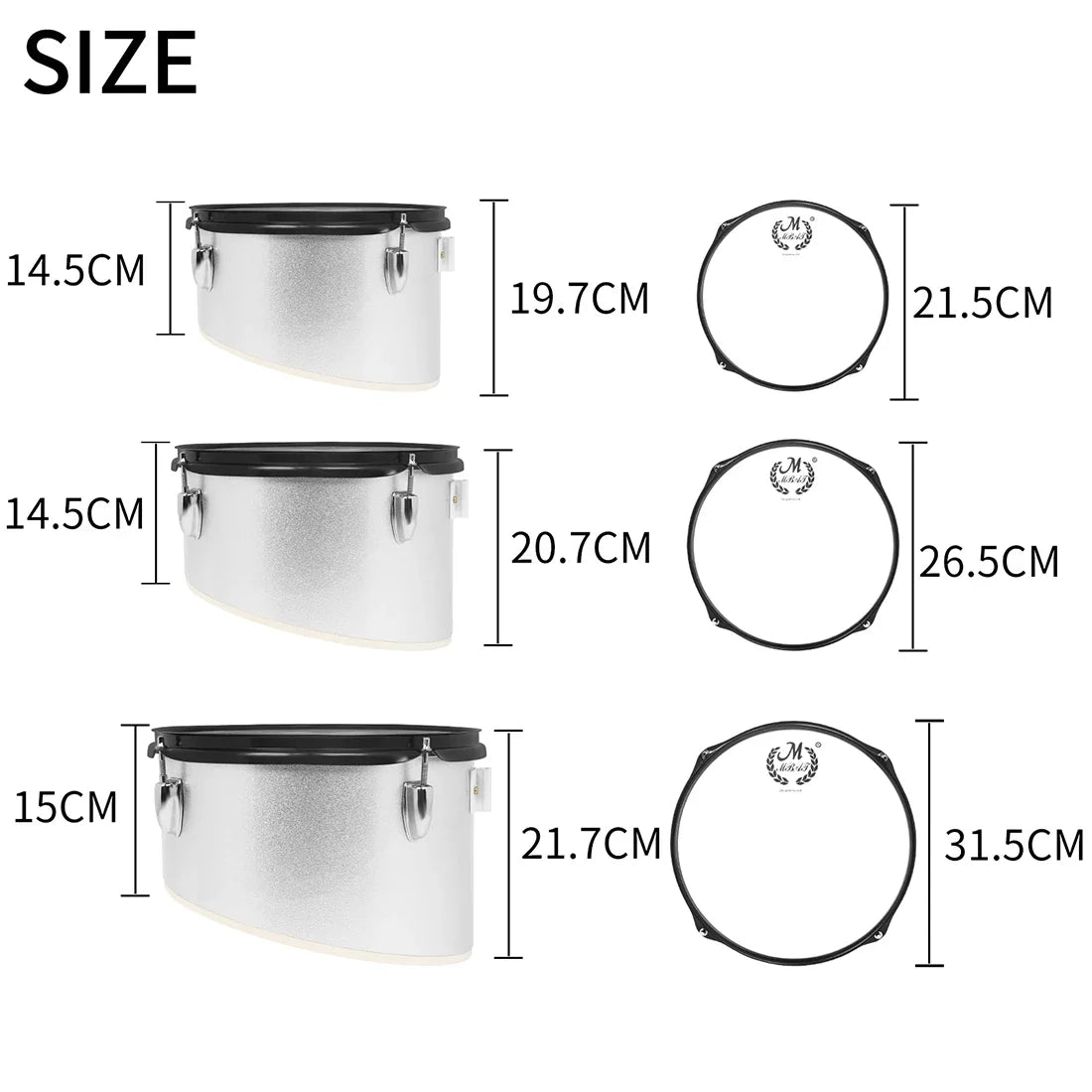 M MBAT Silvery Marching Triple Drum Band | Polyphonic Drum Back-rack - Marching Drum