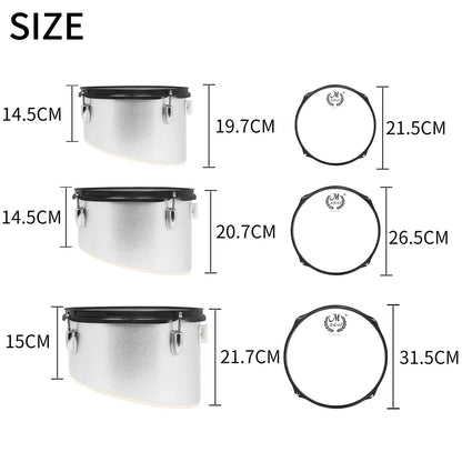 M MBAT Silvery Marching Triple Drum Band | Polyphonic Drum Back-rack - Marching Drum