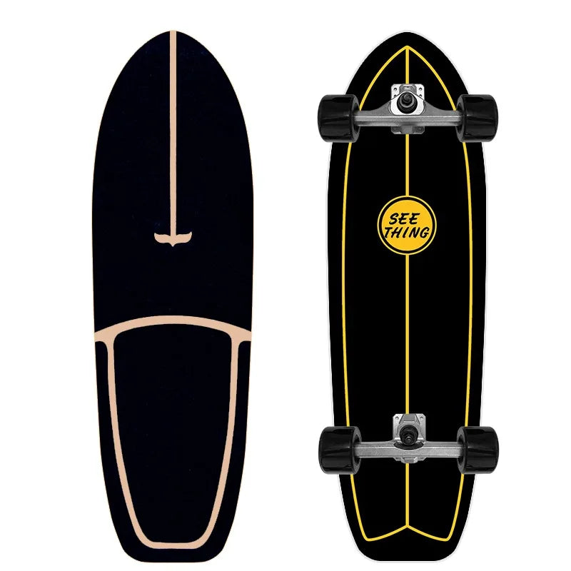 Maple Surfskate Longboard, Single Kick Carving Cruiser for Pumping & Street Riding