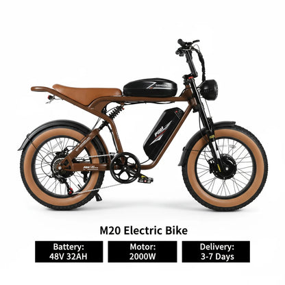SAMEBIKE M20 2000W Hydraulic Brake, Brushless Motor 20*4" Fat Tire E-Bike - 48V32AH Dual Battery