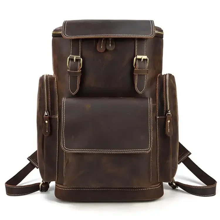 Men's High Capacity Crazy Horse Leather Laptop Backpack
