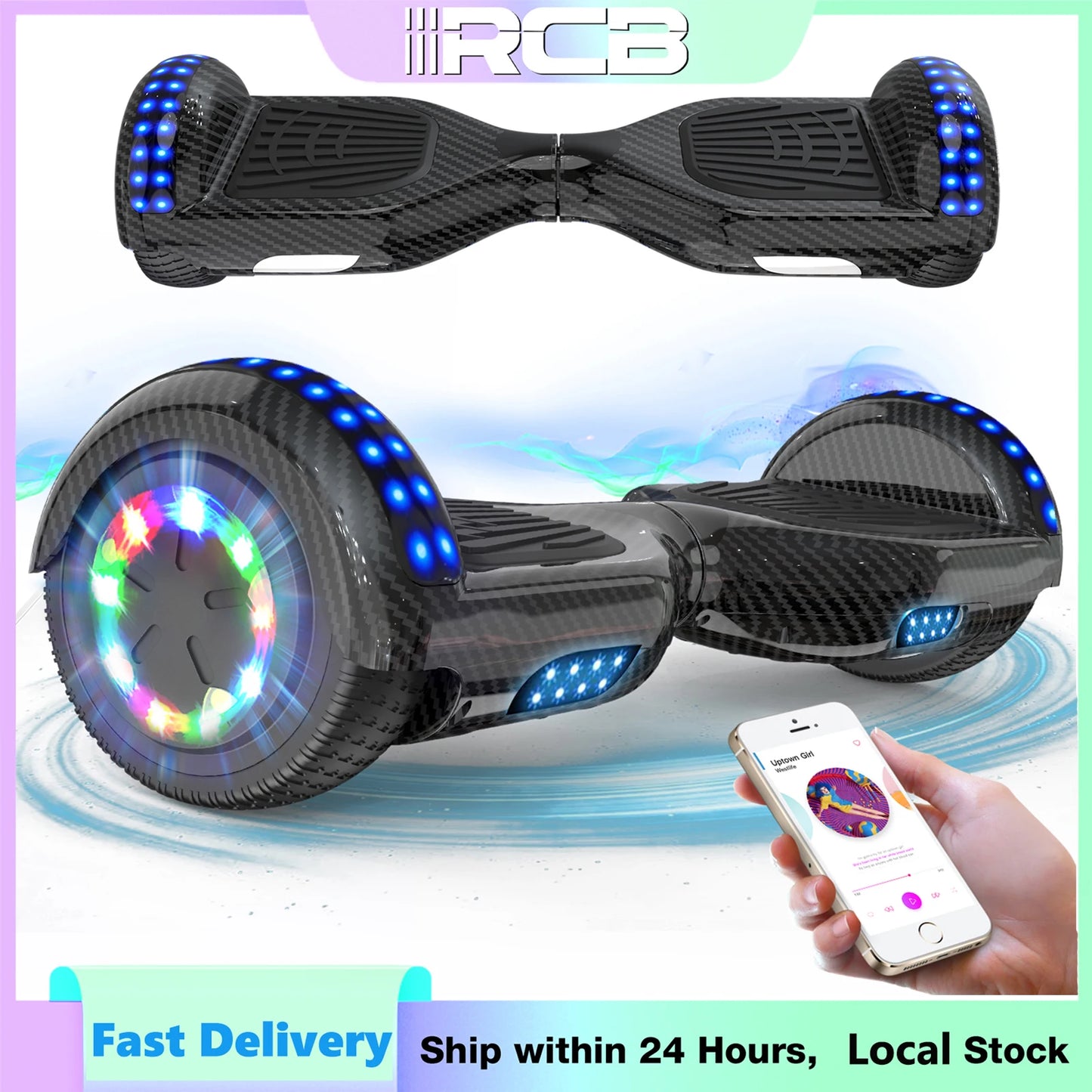 RCB 6.5" Two Wheel Hoverboard with Bluetooth Speaker And LED Light
