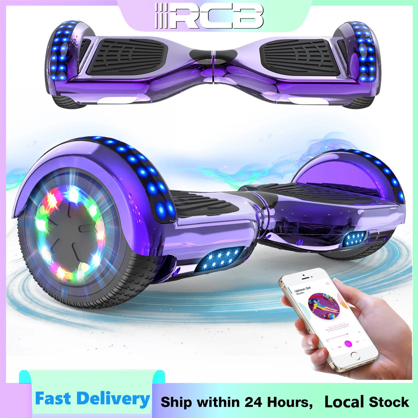 RCB 6.5" Two Wheel Hoverboard with Bluetooth Speaker And LED Light