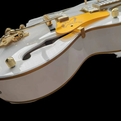 High quality white Fal-con Semi-Hollow Body Jazz Electric Guitar, Large ratio vibrato Bridge, Gold hardware - #3456