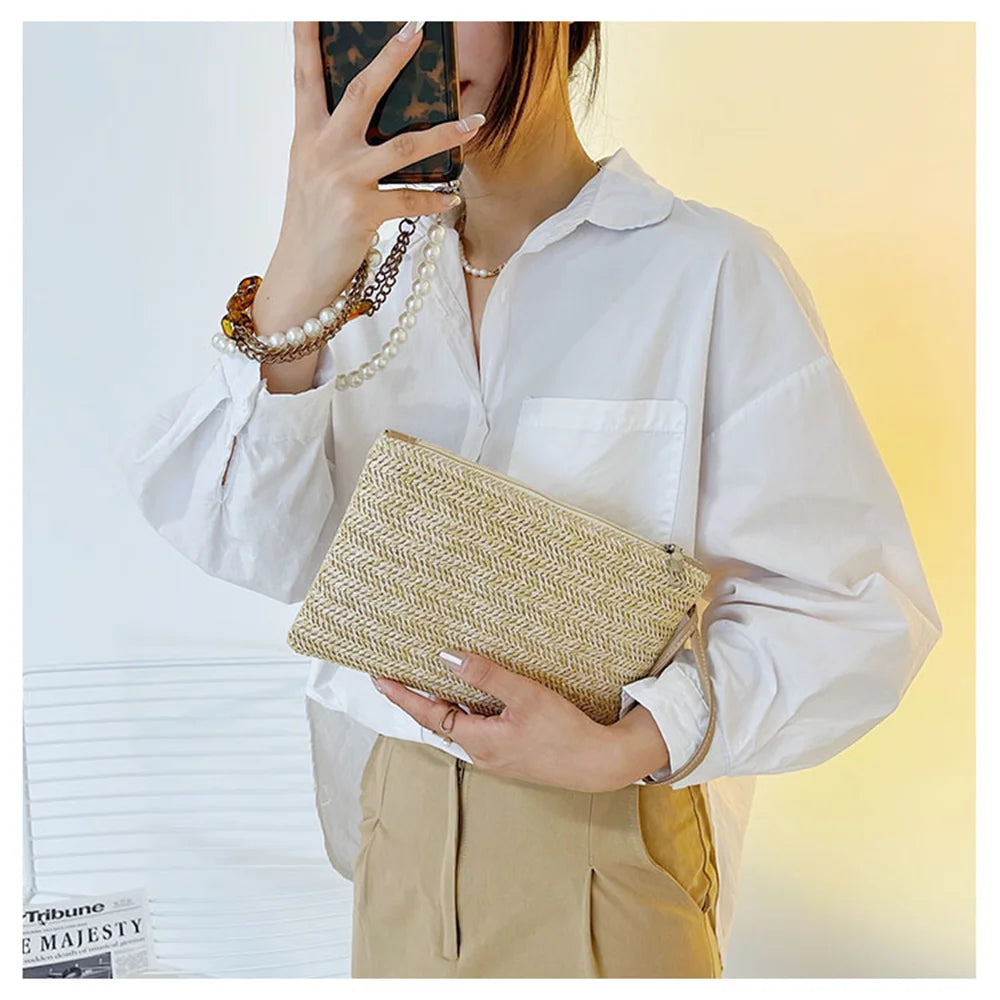 Women's Straw Clutch Wallet Purse