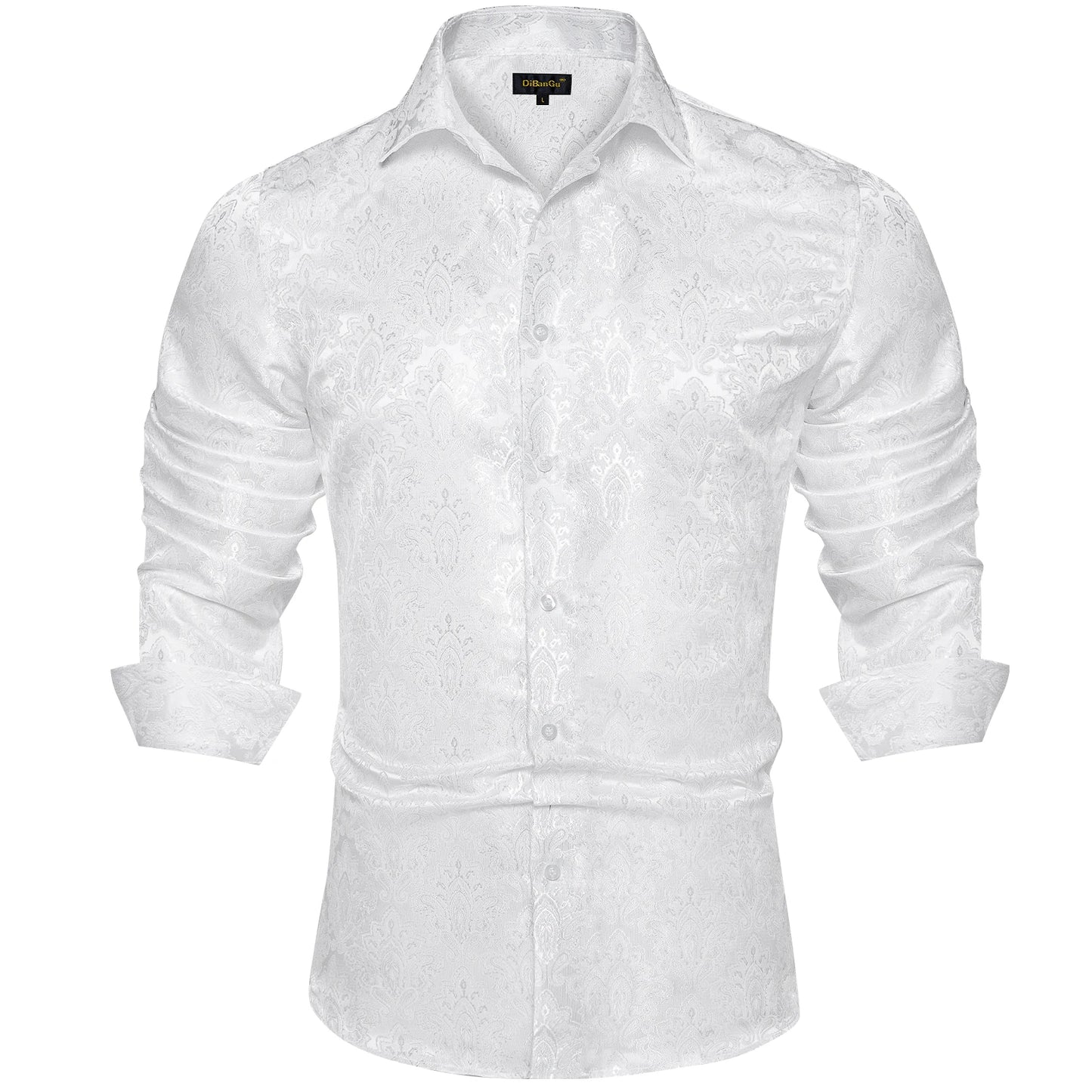 Men's Shirts Long Sleeve Silk Polyester Dress Shirts Luxury Tuxedo Turn Down Collar Social Paisley Shirt Men Clothing