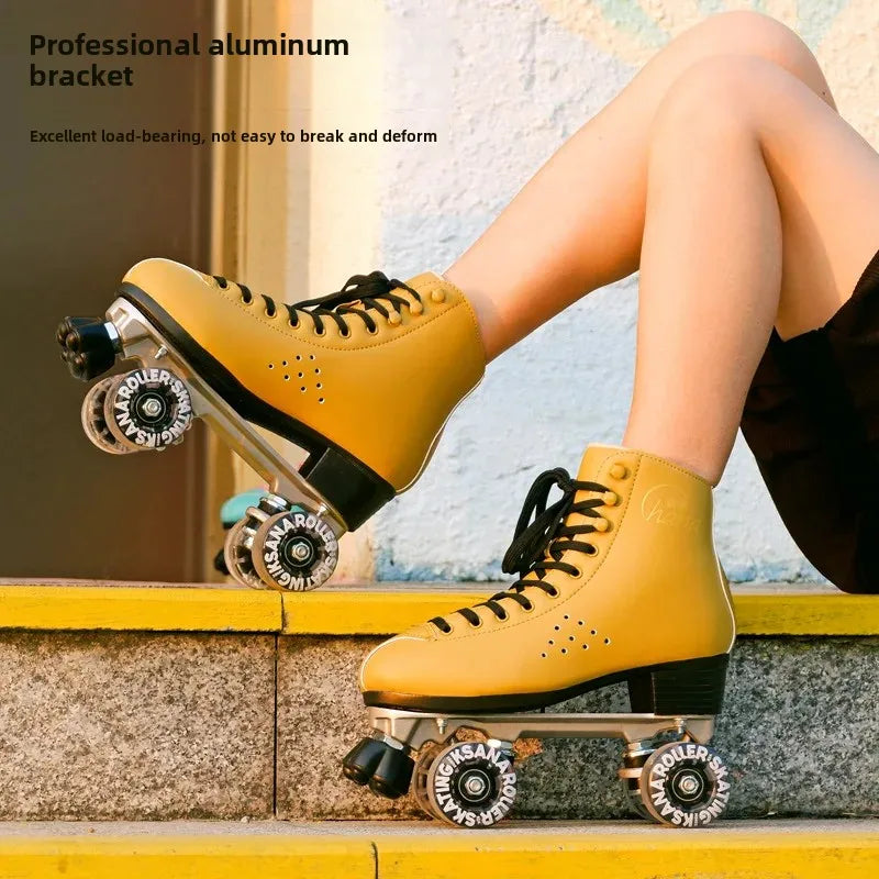 KSANA Aluminum Alloy Quad Roller Skates - Ultra-Leather Foot Protection