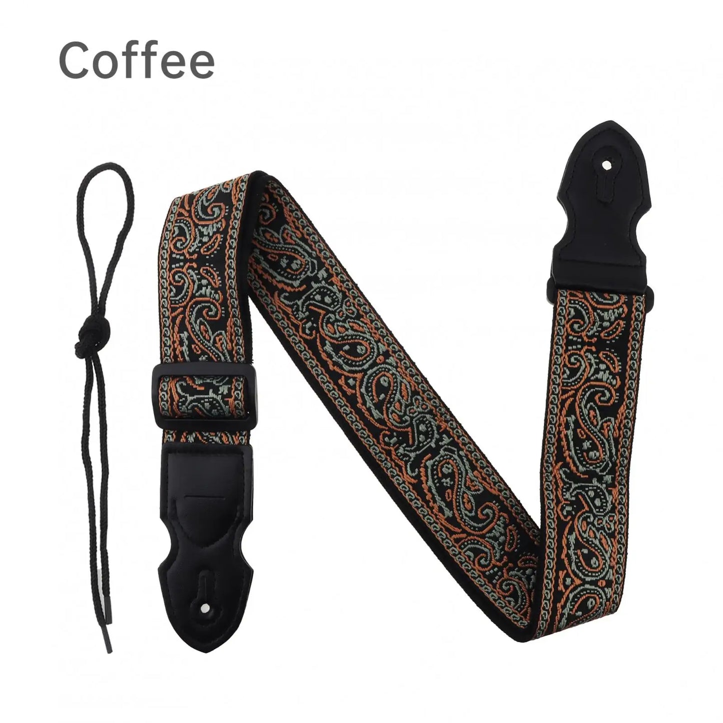 Embroidered Style PU Leather Ends Guitar Strap with Pick Slot