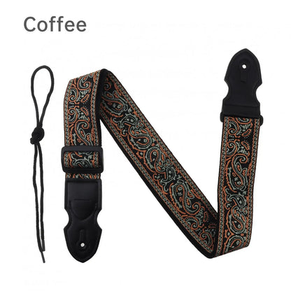 Embroidered Style PU Leather Ends Guitar Strap with Pick Slot
