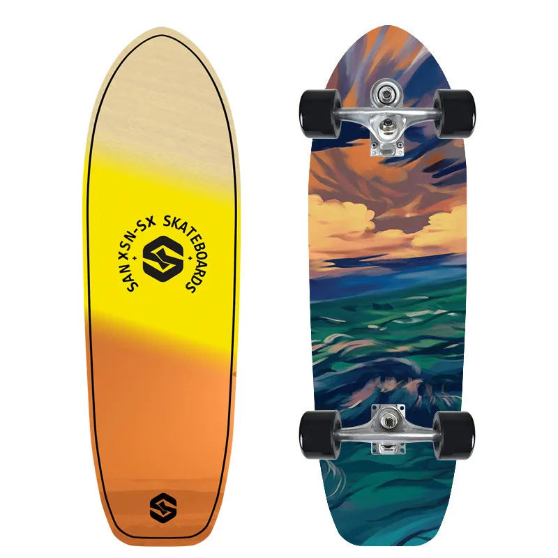 CX7 Maple Surfskate Cruiser, Single Kick Carving Longboard for Pumping & Street Riding