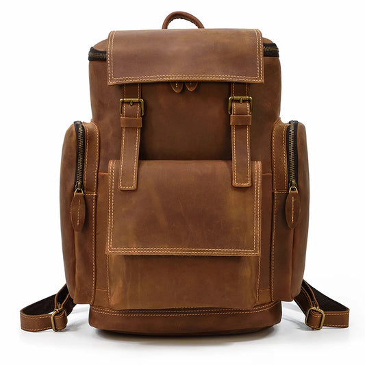 Men's High Capacity Crazy Horse Leather Laptop Backpack