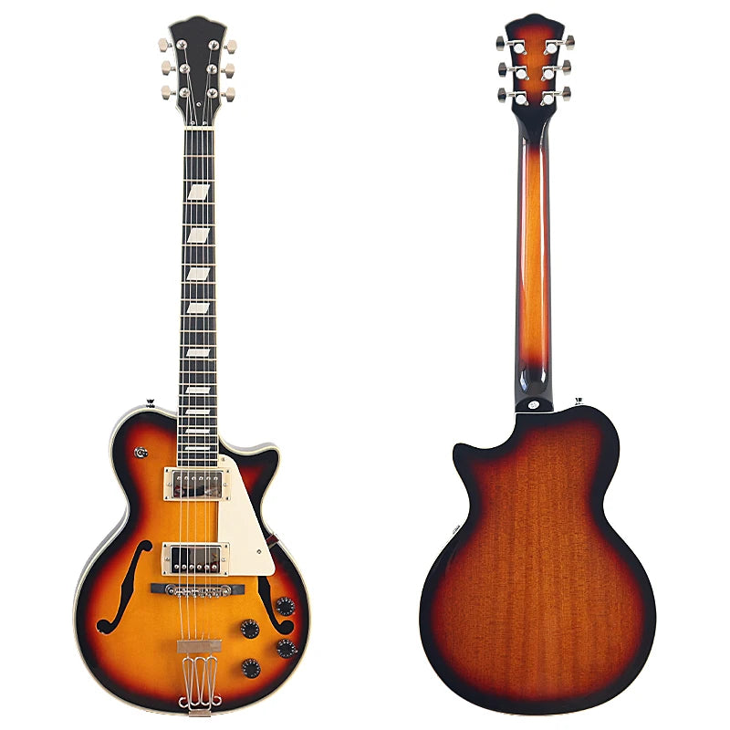 39" High Glossy Flame Maple Top F-hole Design, Classical Head, 6 Strings Electric Guitar