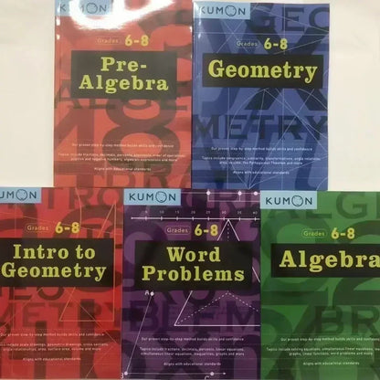 Kumon GEOMETRY Junior High/Middle School Mathematics Exercise Practice Grade 6-8 -  5 Books/Set