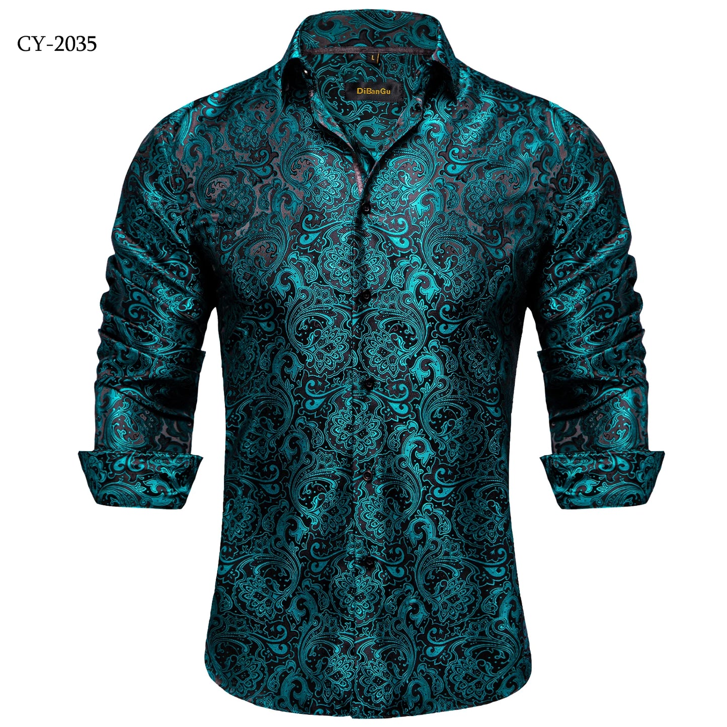 Men's Shirts Long Sleeve Silk Polyester Dress Shirts Luxury Tuxedo Turn Down Collar Social Paisley Shirt Men Clothing