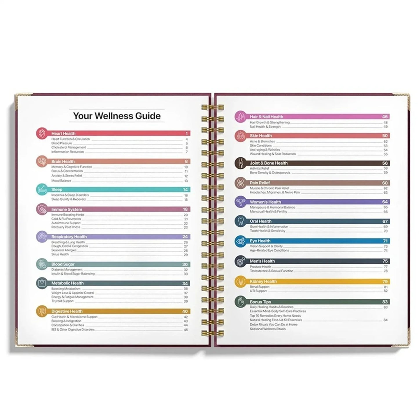 Natural Healing Guide Spiral Bound Herbal Book with Step-by-Step Recipes for Heart Health Blood Pressure and Focus Enhancement