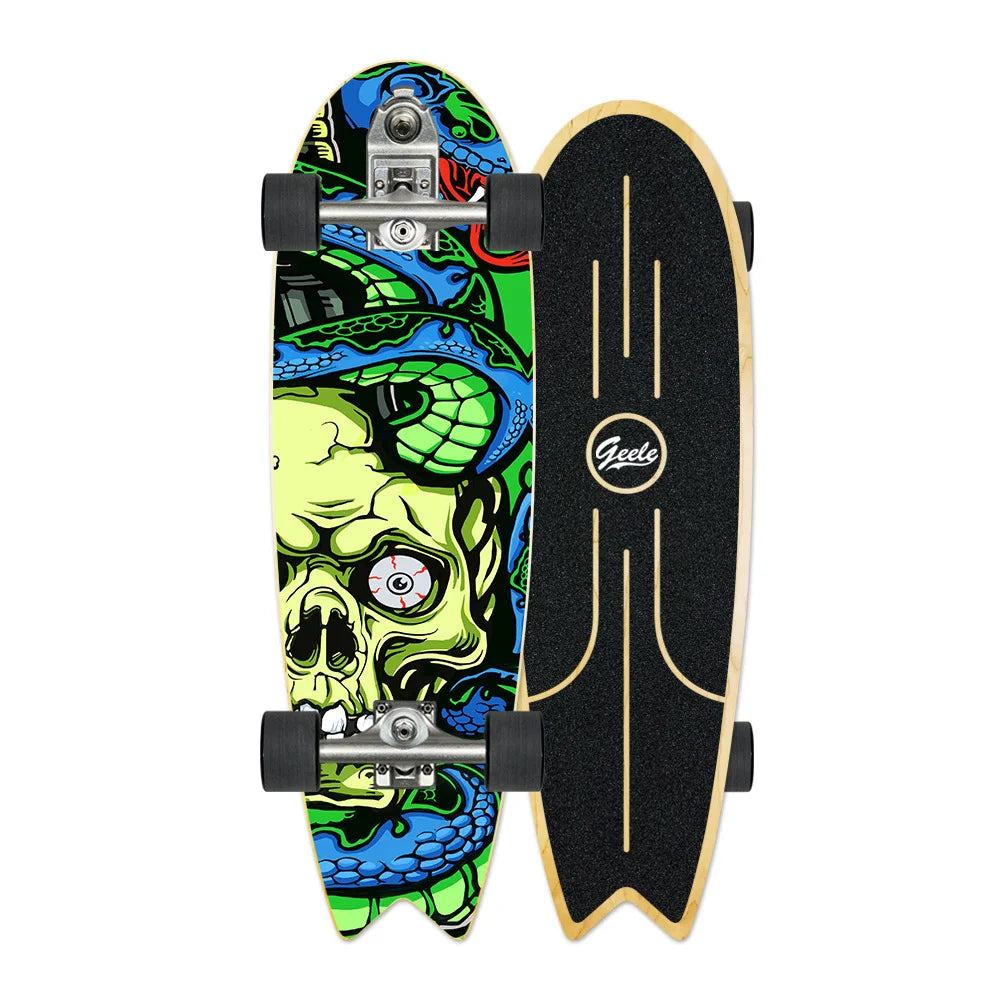 V7 33-Inch Surfskate Longboard, No-Push Fish Tail Pumping Board for Adults