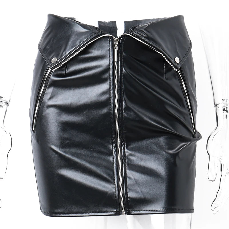 Women's PU Leather Zipper Casual Zipper Skirt