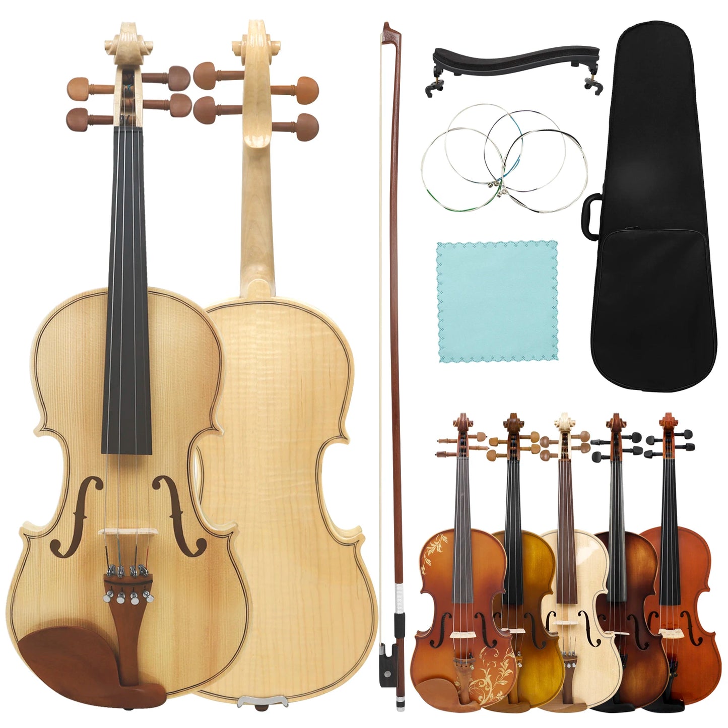 IRIN Violin 4/4 Acoustic Violin Spruce Solid Wood Fiddle with Case Bow Strings Shoulder Rest Cloth Violin Accessories
