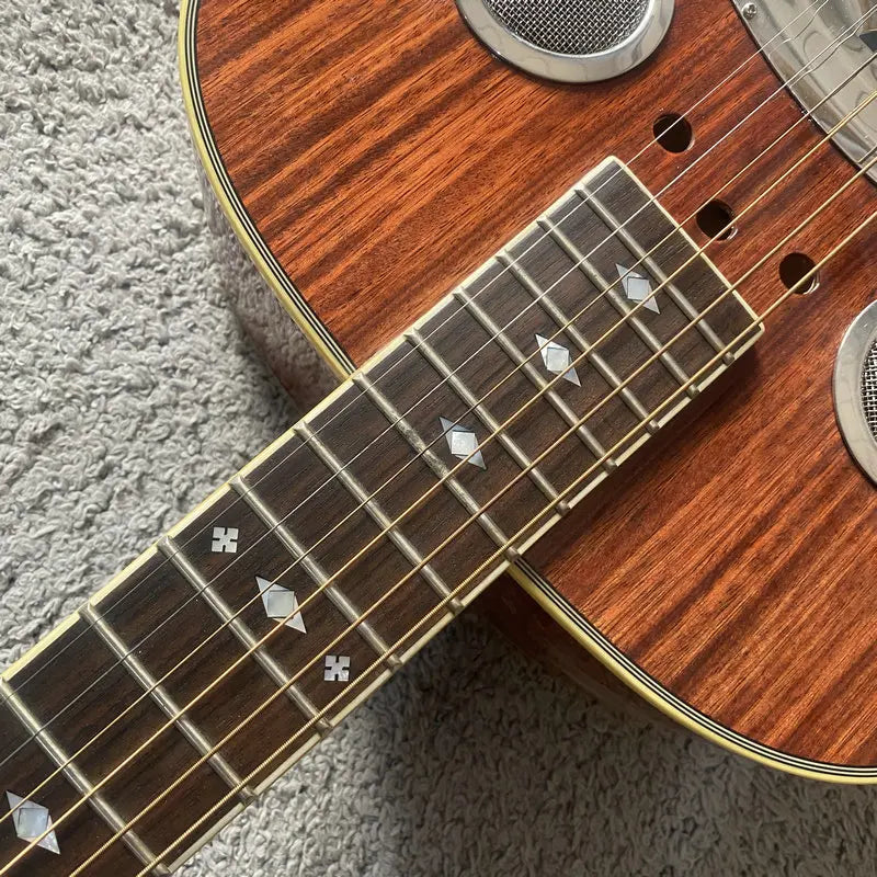 Rally Round Neck, Steel Strings Natural KOA Body 19 Frets Resonator Guitar