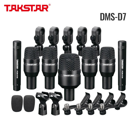 Takstar DMS-D7 Professional 7pcs Drum Kit Bass Microphone Instrument Microphone Mic For Bass Amp Tom Snare with Carrying Case