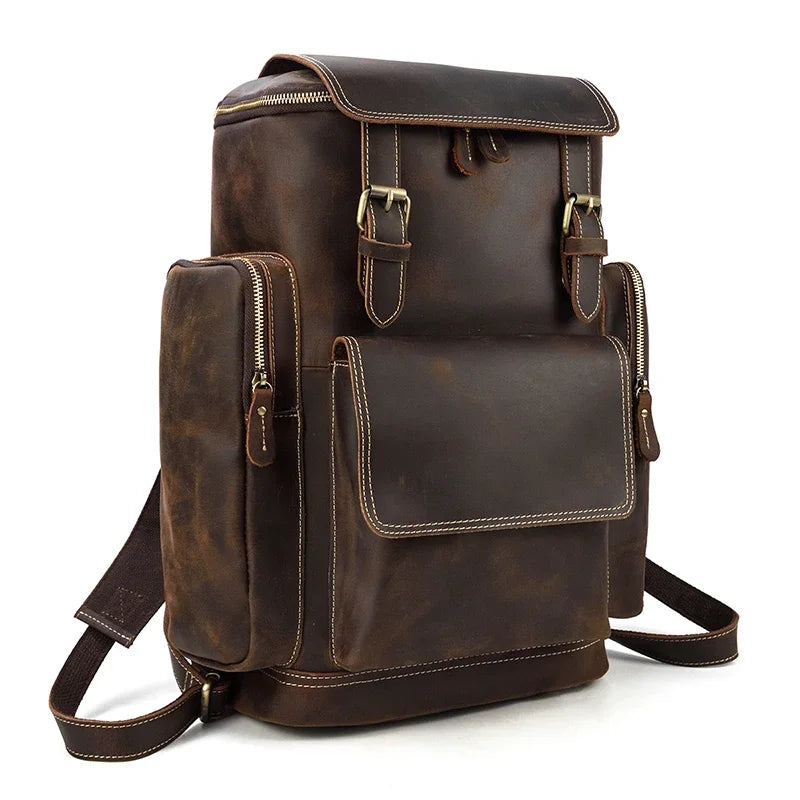 Men's High Capacity Crazy Horse Leather Laptop Backpack
