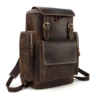 Men's High Capacity Crazy Horse Leather Laptop Backpack