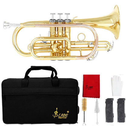 SLADE Bb Cornet Professional Brass body Gold lacquer Phosphor copper leadpipe Tone Cornet with Storage Box Accessories ﻿