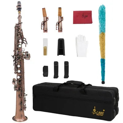 SLADE Soprano Saxophone -  Bb/B Flat Natural Body Carved Design with Shoulder Case
