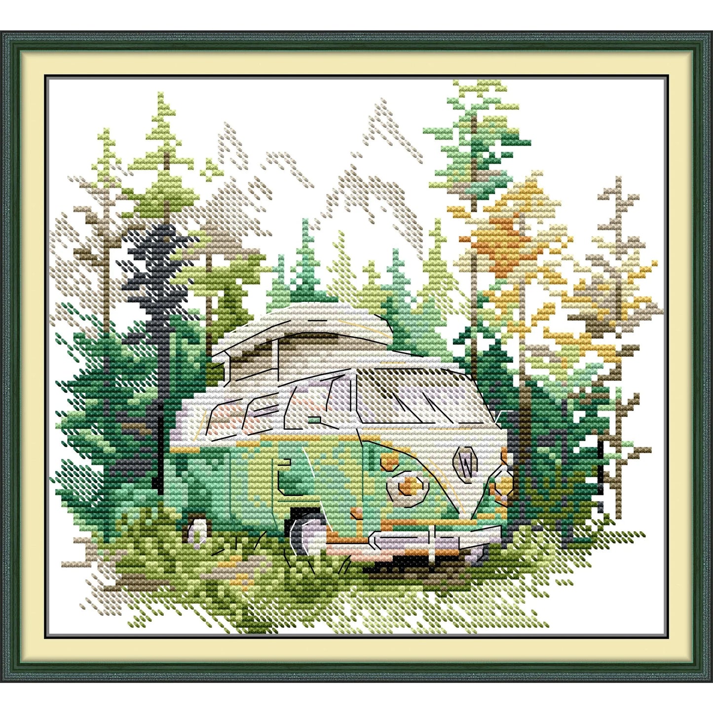 Joy Sunday Pre-printed Cross Stitch Kit  Easy Pattern Aida  Stamped Fabric Embroidery Set-Go on Road Trip in The Forest