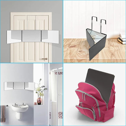 Portable 360 Trifold Vanity Mirror with Adjustable Height Hook