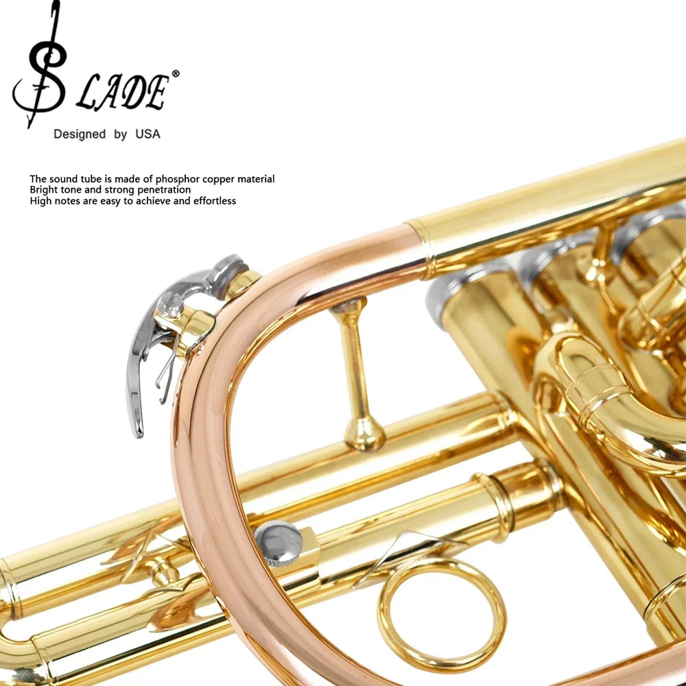 SLADE Bb Cornet Professional Brass body Gold lacquer Phosphor copper leadpipe Tone Cornet with Storage Box Accessories ﻿