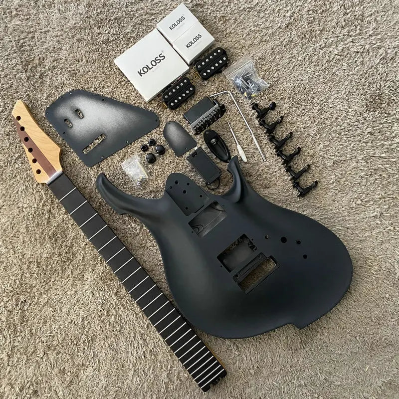 DIY Guitar Kits | Unfinished 24 Frets Roasted Maple Neck, 4 Color Chambered Aluminum Gloss Body