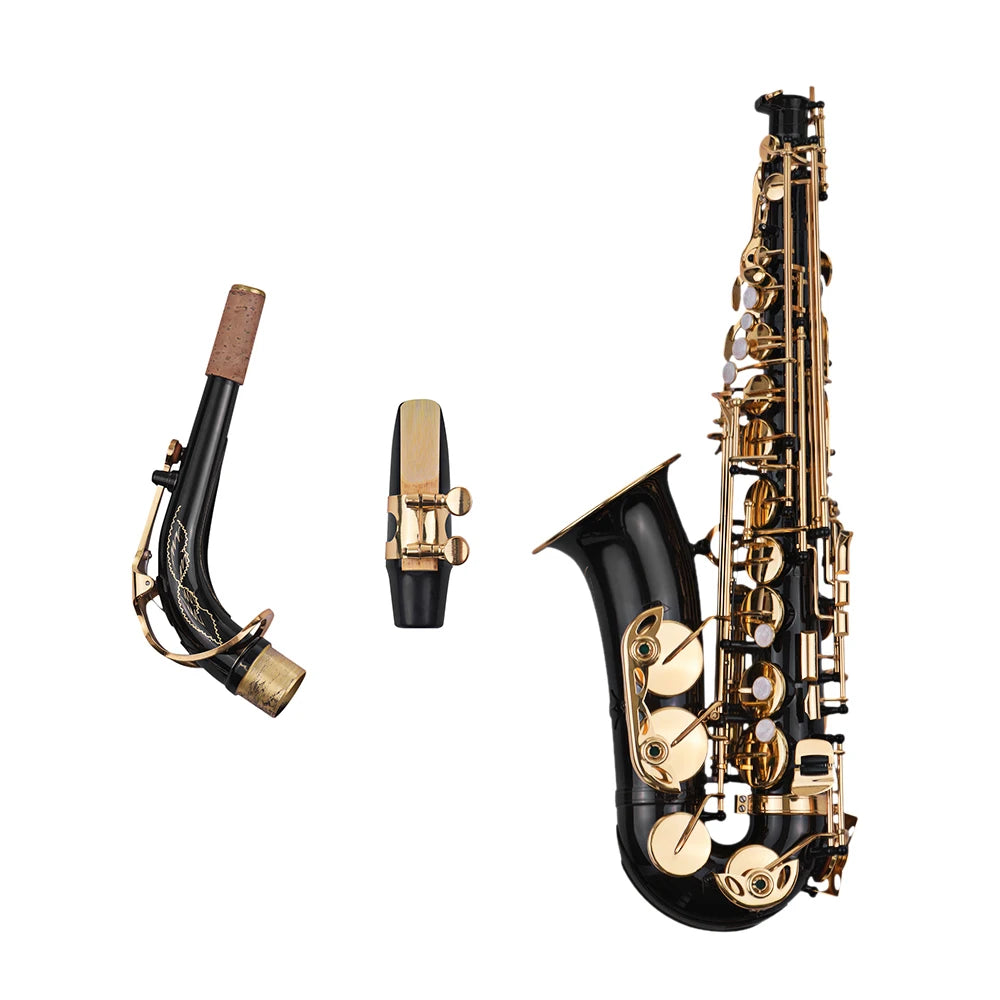 Brass Eb Alto Saxophone Sax Lacquered Gold 82Z Key Type Woodwind Instrument with Padded Carry Case Gloves Cleaning Cloth Brush S