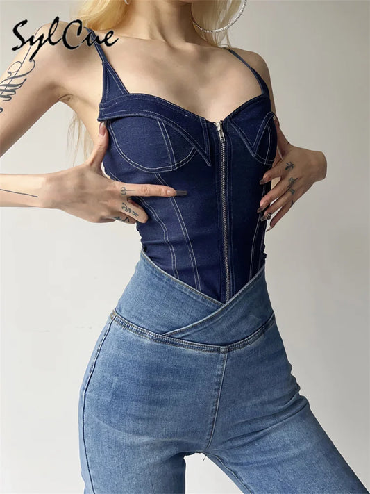 Women's Retro Zipper Jumpsuit Bodysuit