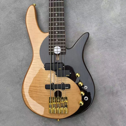 Classic yin-yang Butterfly style natural wood color 5-chord Electric Bass Guitar