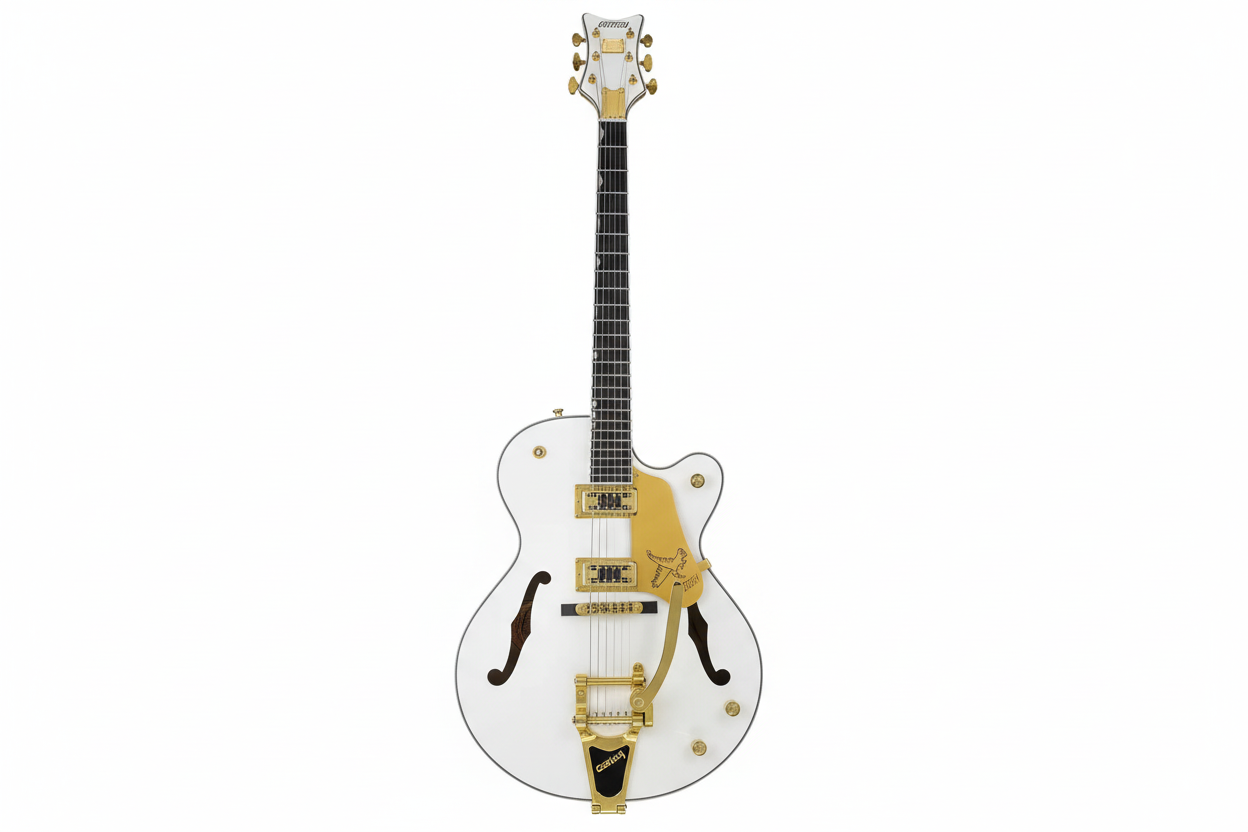 High quality white Fal-con Semi-Hollow Body Jazz Electric Guitar, Large ratio vibrato Bridge, Gold hardware - #3456