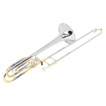 SLADE Bb Tone Tenor Trombone Brass Plated Trombone with Silver and Gold Dual Tone (Silver Horn) Mouthpiece Gloves Cleaning kit