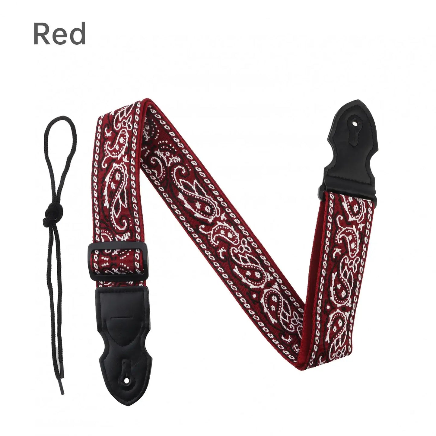 Embroidered Style PU Leather Ends Guitar Strap with Pick Slot