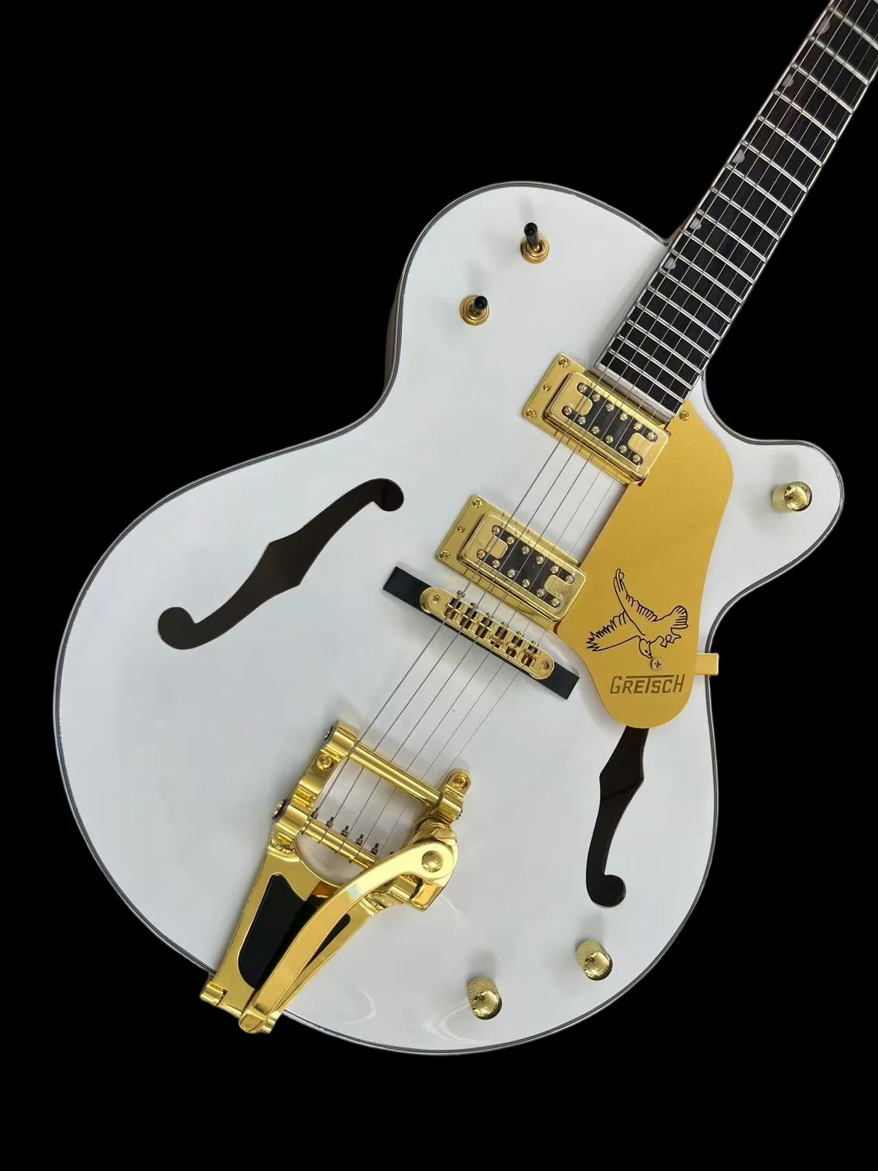 High quality white Fal-con Semi-Hollow Body Jazz Electric Guitar, Large ratio vibrato Bridge, Gold hardware - #3456
